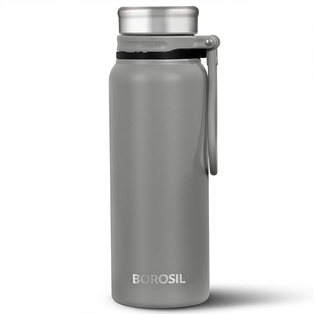 Borosil Hydra Aquafit 830 ml Grey Stainless Steel Water Bottle