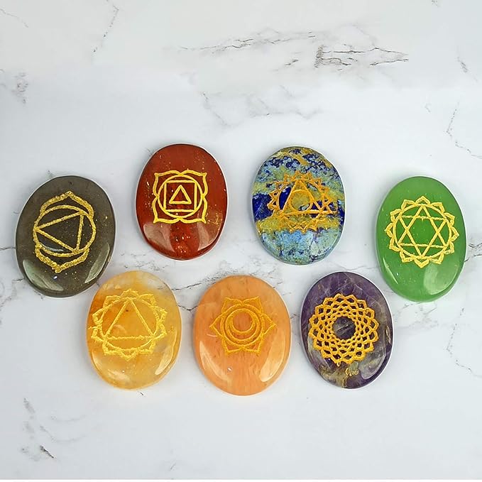 Chakra Symbol Engraved Crystal Set